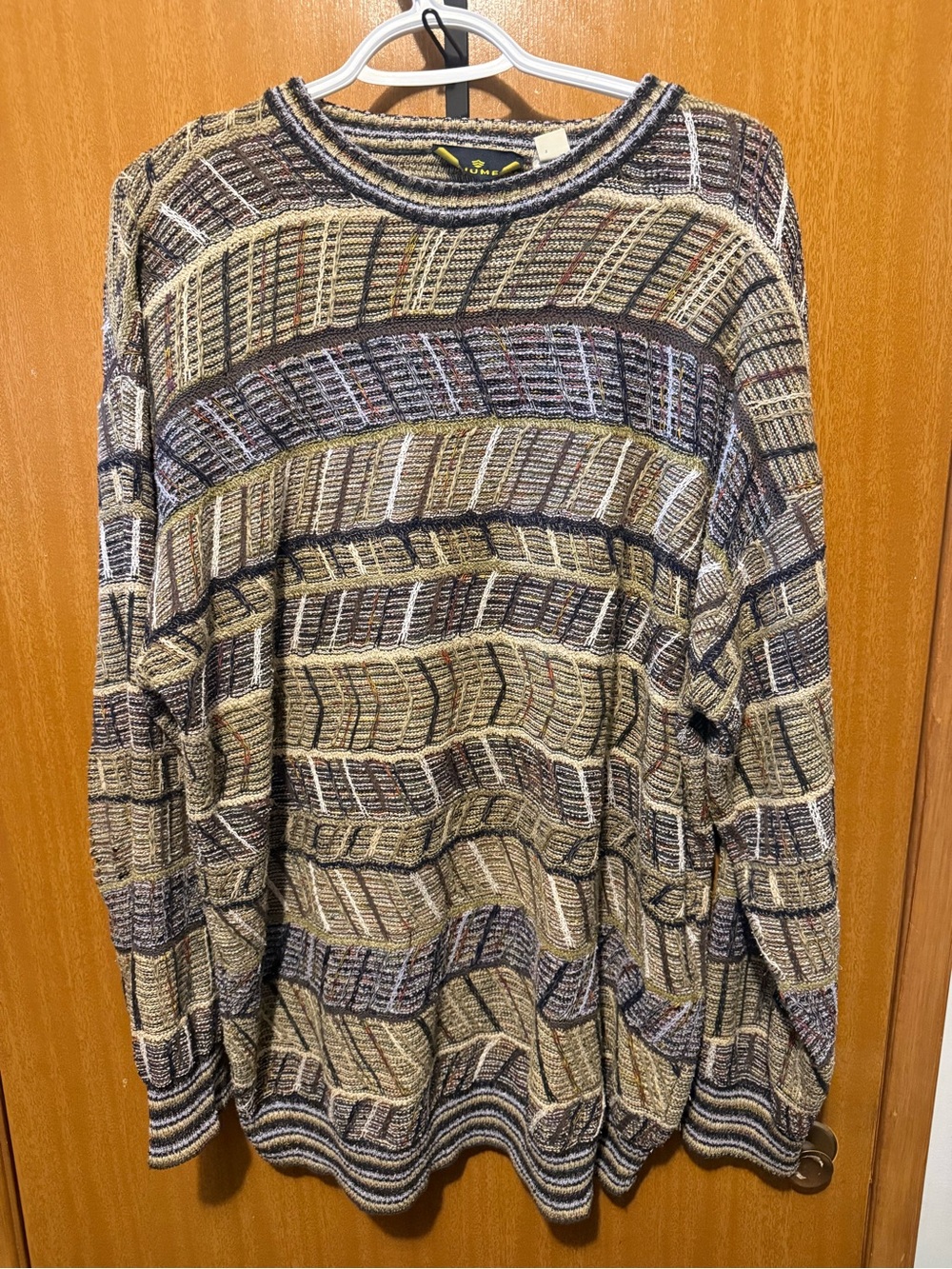 Fiume Men's Crewneck Sweater in Beige and Brown Stripe
